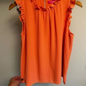 Lilly Pulitzer Vibrant Orange Ruffle Blouse